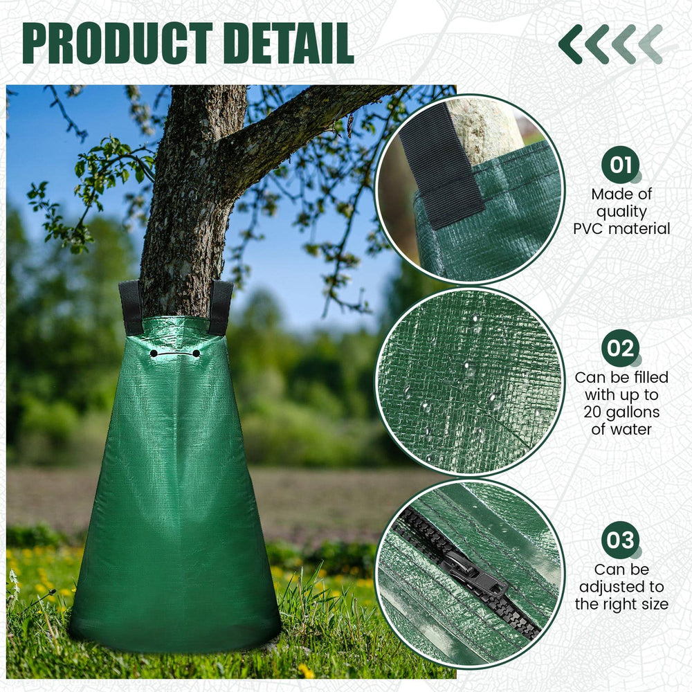 Riakrum bag filled and installed at tree base demonstrating slow release water delivery