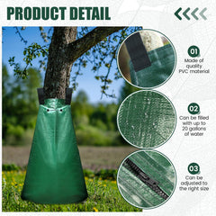 Riakrum bag filled and installed at tree base demonstrating slow release water delivery