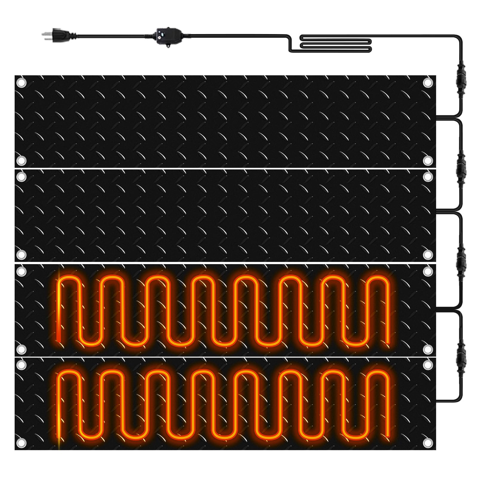 Riakrum front view of four heated mats showing compact package and quick installation benefit