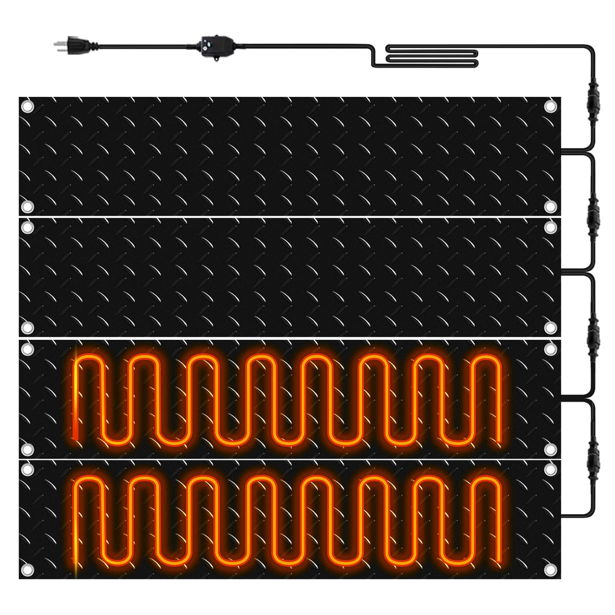 Riakrum front view of four heated mats showing compact package and quick installation benefit