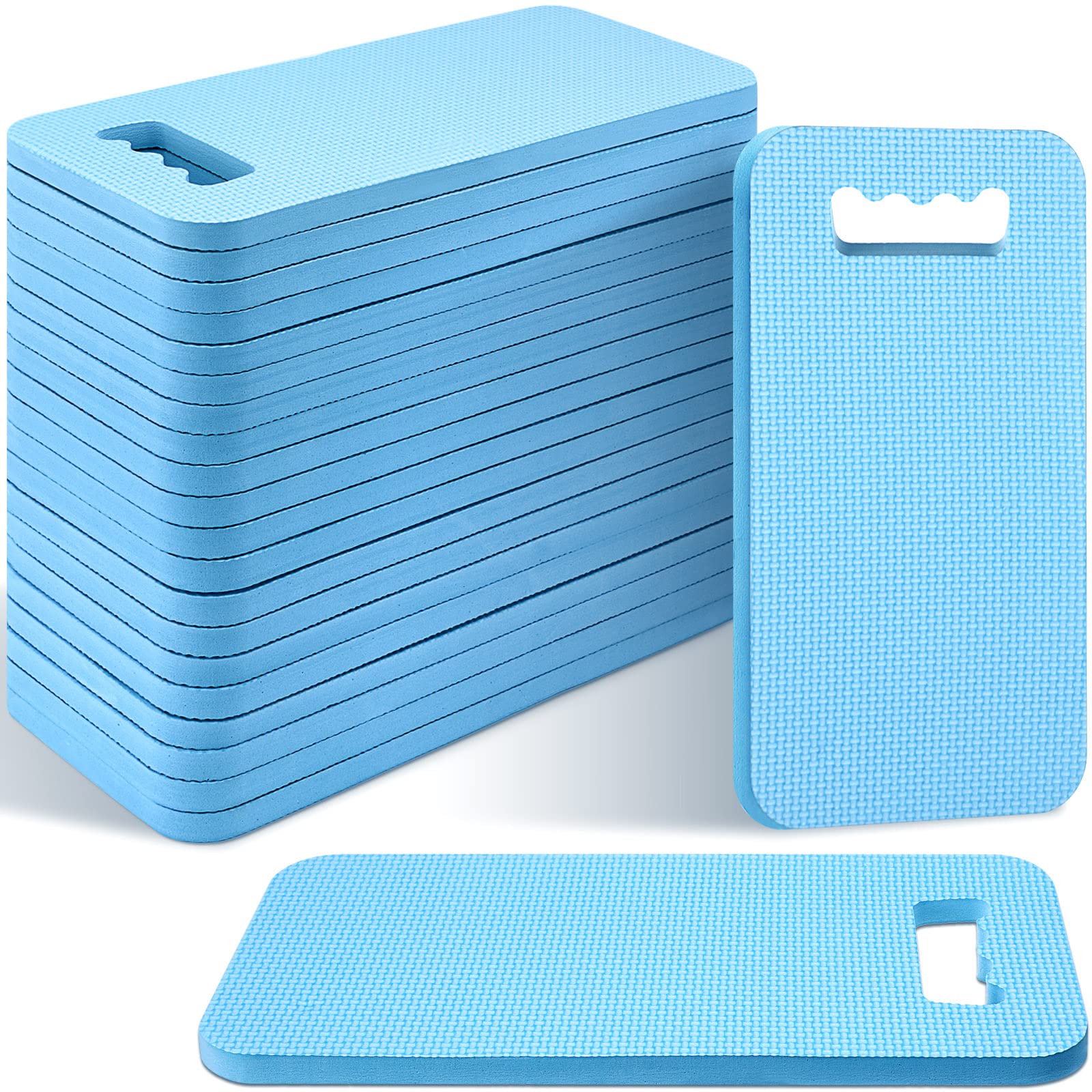 Riakrum front view of blue kneeling pad showing full shape and portability benefit