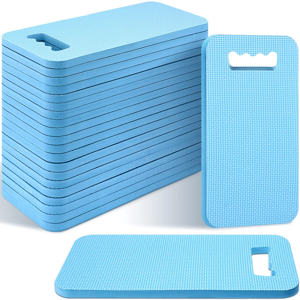 Riakrum front view of blue kneeling pad showing full shape and portability benefit