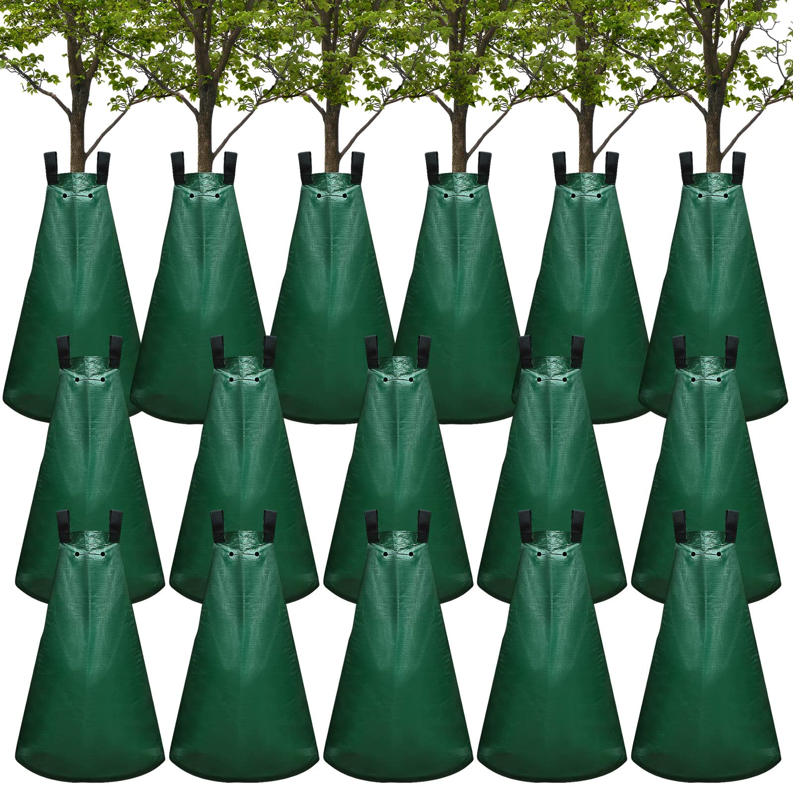 Riakrum front packaging showing 16 tree watering bags and 8 glove pairs for convenient irrigation