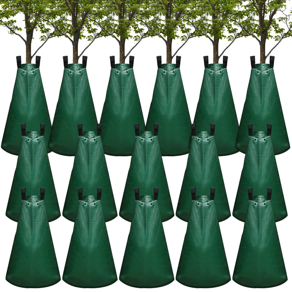 Riakrum front packaging showing 16 tree watering bags and 8 glove pairs for convenient irrigation