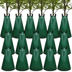 Riakrum front packaging showing 16 tree watering bags and 8 glove pairs for convenient irrigation