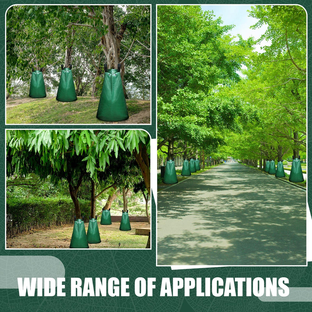 Riakrum multiple bags attached around a large tree for extended root zone watering