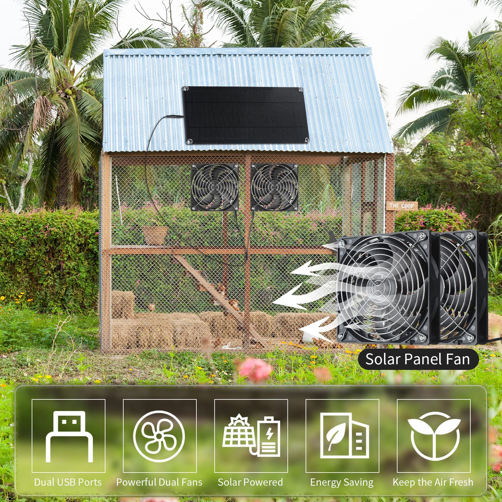 Riakrum size comparison with hand showing compact, portable fan and panel