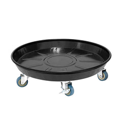 RIAMTGCX front view of 16 inch metal plant caddy showing sturdy rim and black finish, protects floors