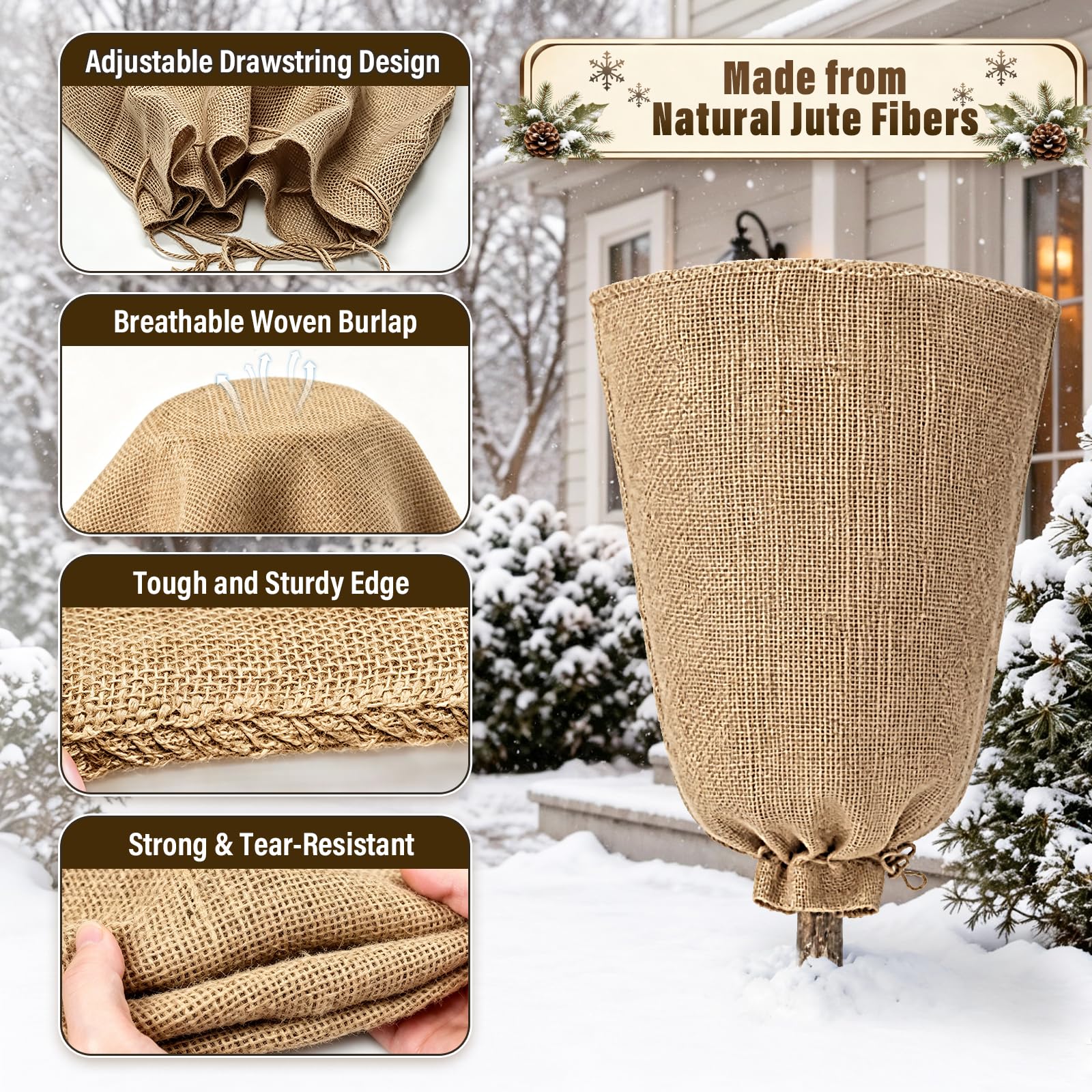 Riare burlap cover protecting a garden shrub from wind and frost