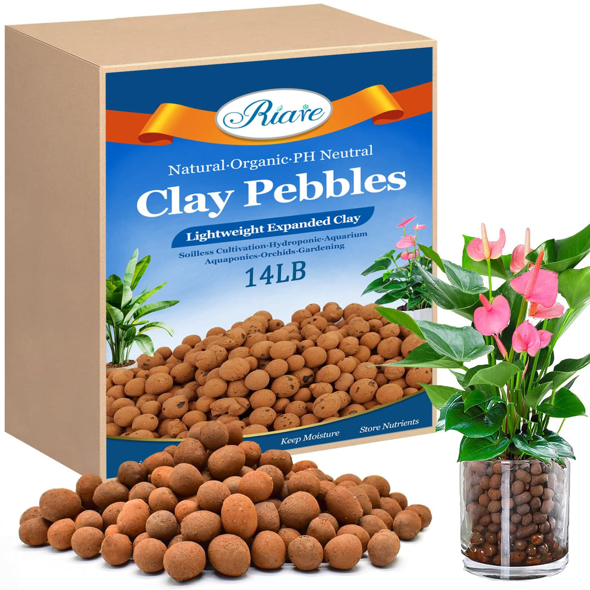 Riare front packaging 14lb bag showing product and resealable closure for convenience