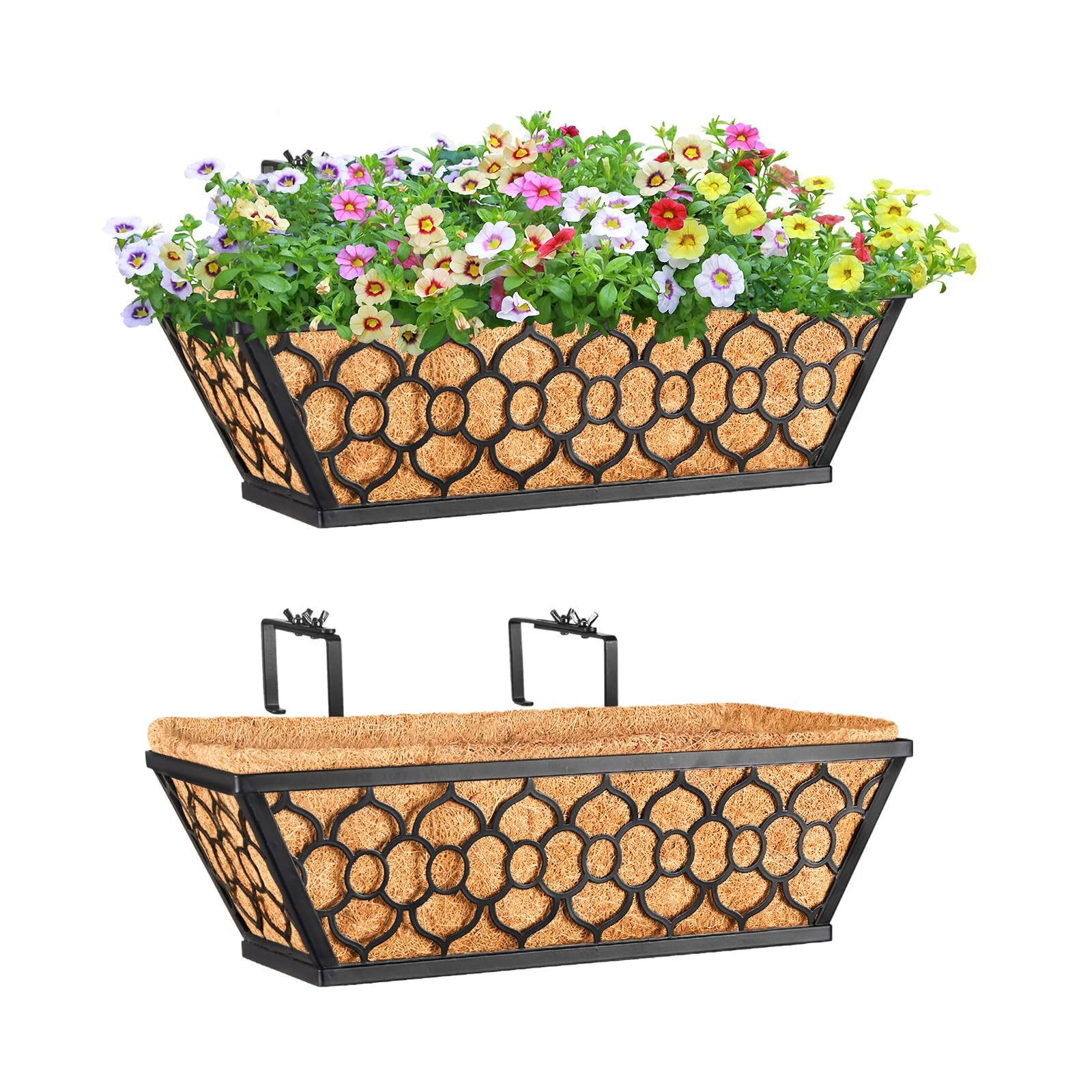 Riare front view metal window boxes showing sturdy frame and sleek finish