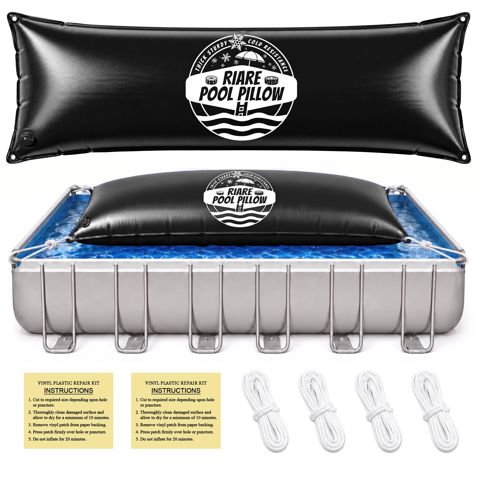 Riare front view of inflated pillow showing center high point and winter protection