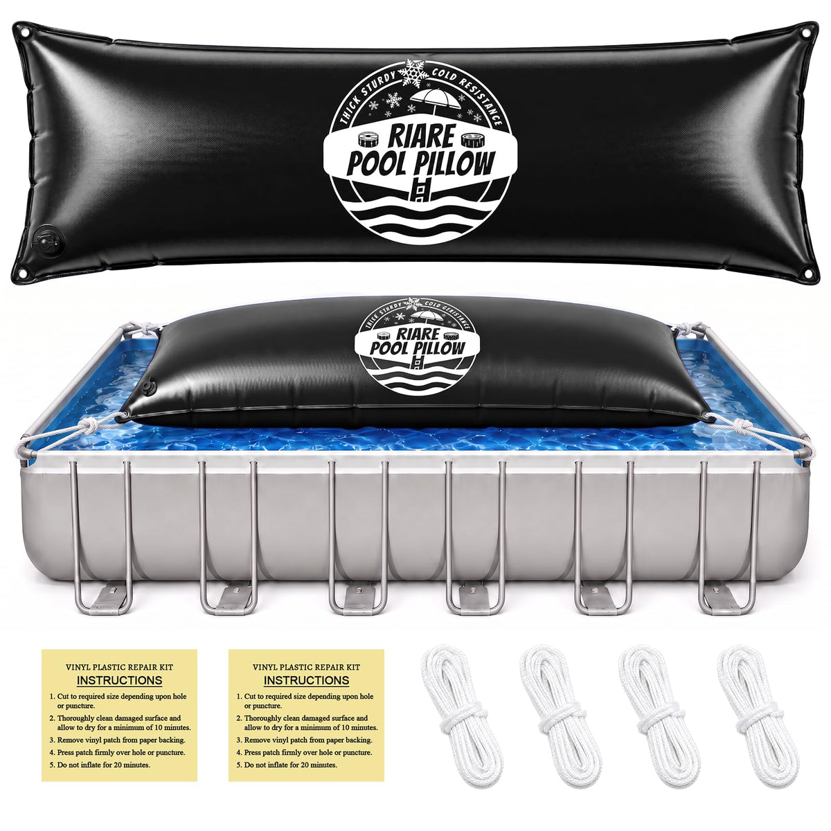 Riare front view of inflated pillow showing center high point and winter protection