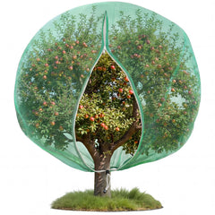 Ribbonlic front view of 20x20 ft green fruit tree netting showing complete protection benefit