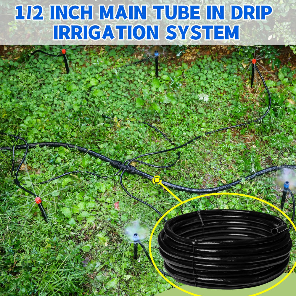 Riboud tubing installed around raised beds illustrating even watering and tidy layout