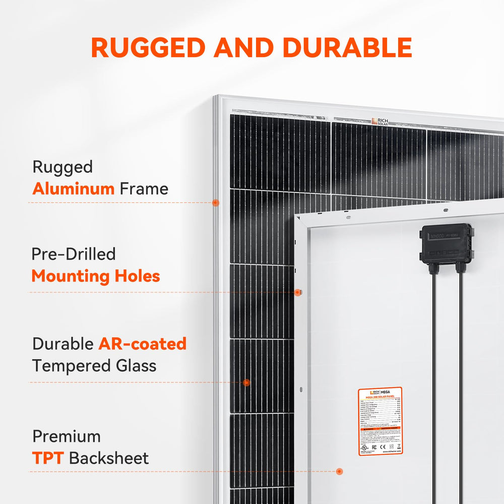 RICH SOLAR aluminum frame corner detail demonstrating sturdy 1.3mm construction strength