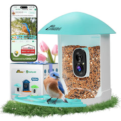 RichBird feeder front view showing design and bird access, invites backyard observation