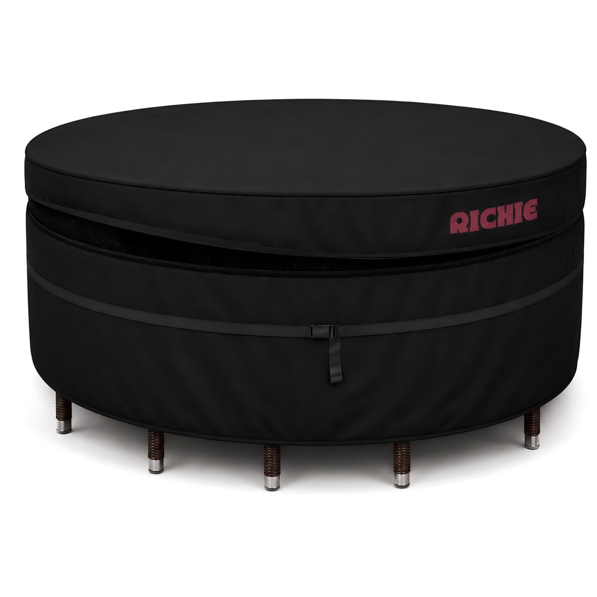 RICHIE front view of cover on round table protecting from rain