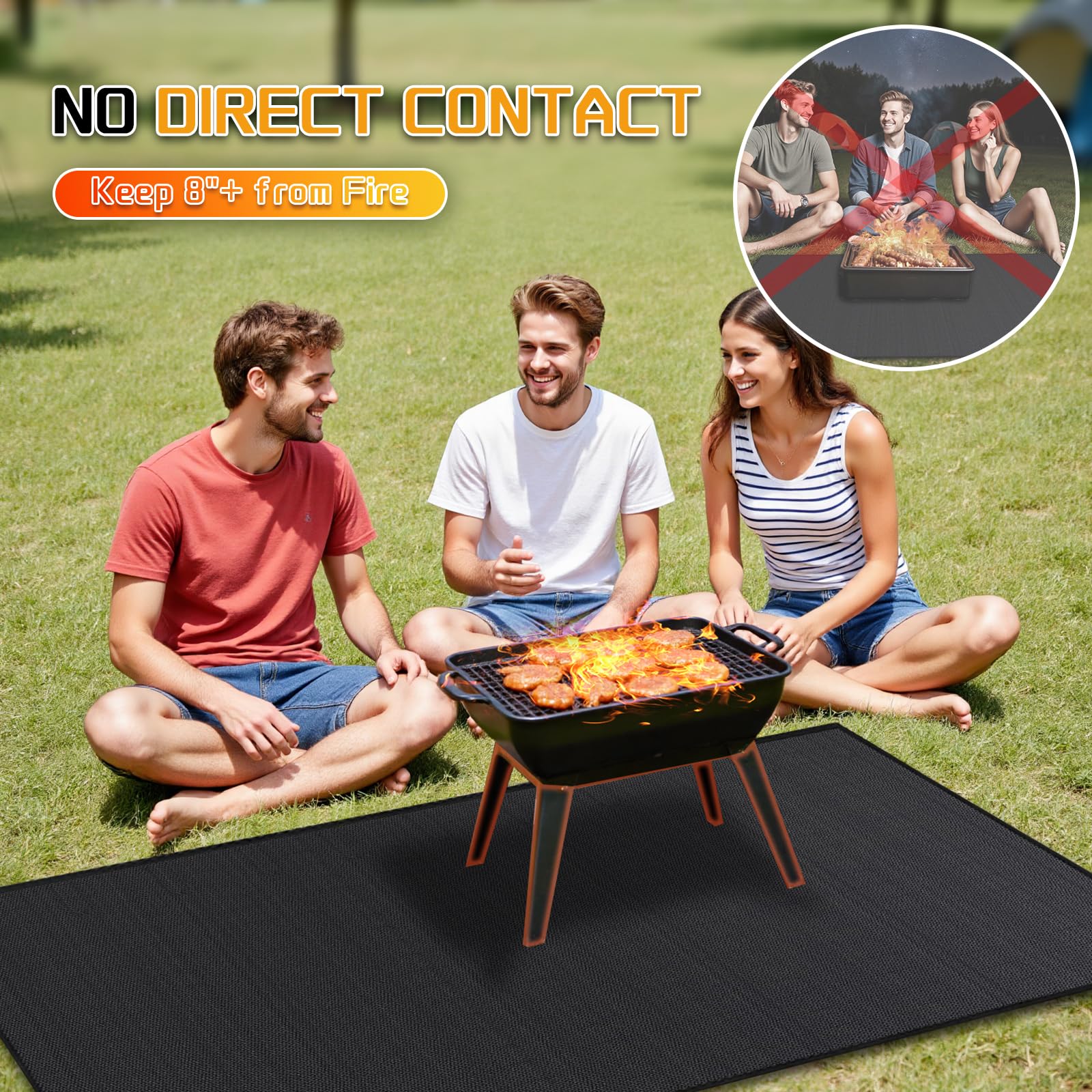 RICHIE mat beside fire pit demonstrating versatile outdoor protection
