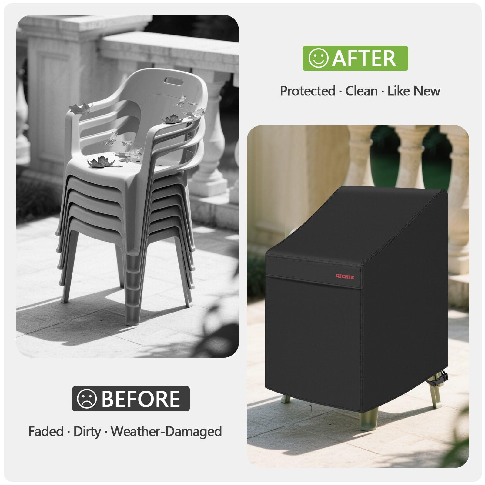 RICHIE cover on a patio setting showcasing outdoor-ready, UV-resistant protection