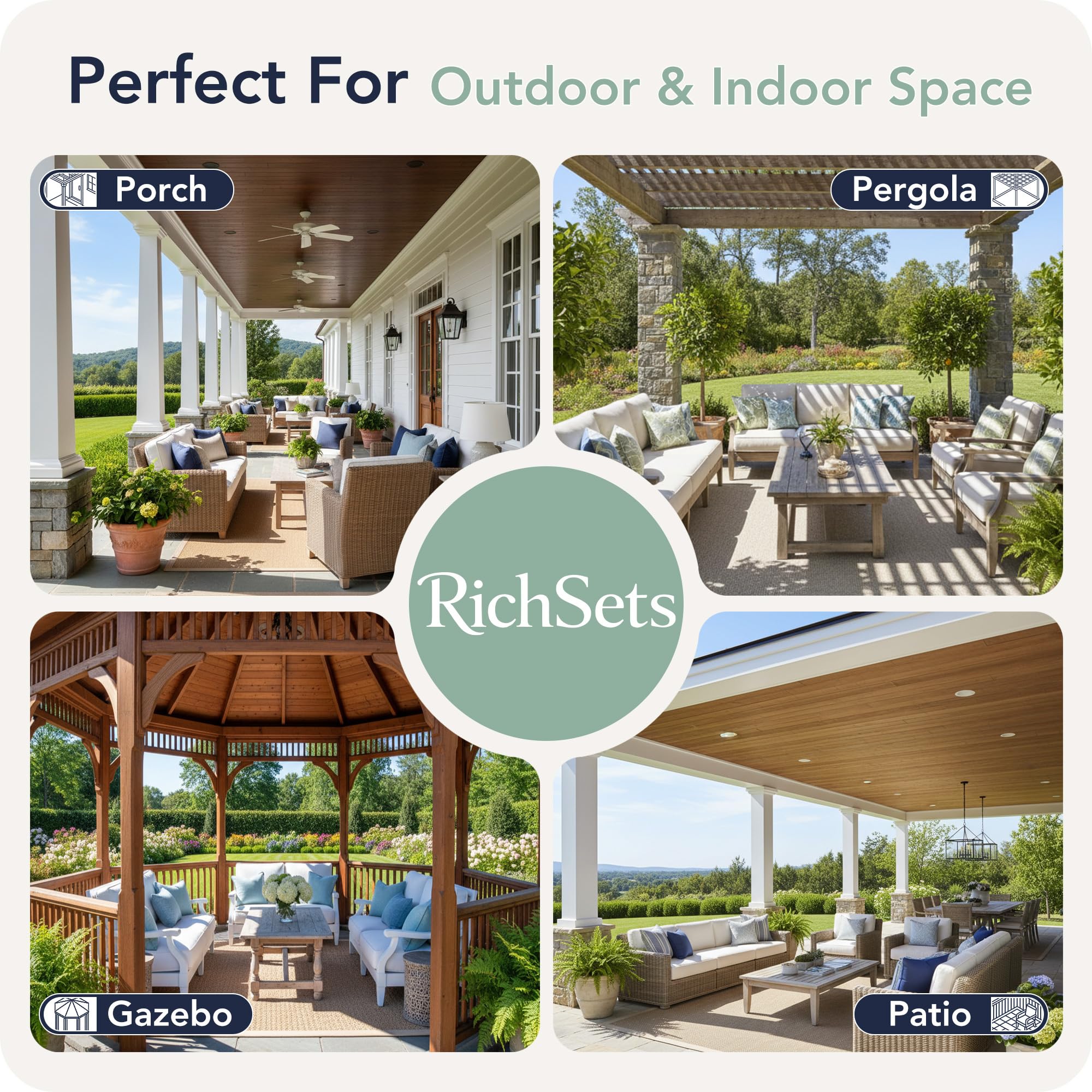 RichSets ambiente de terraza con cortinas para una zona acogedora