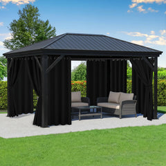 RichSets front view of black patio curtains showing clean weatherproof coverage