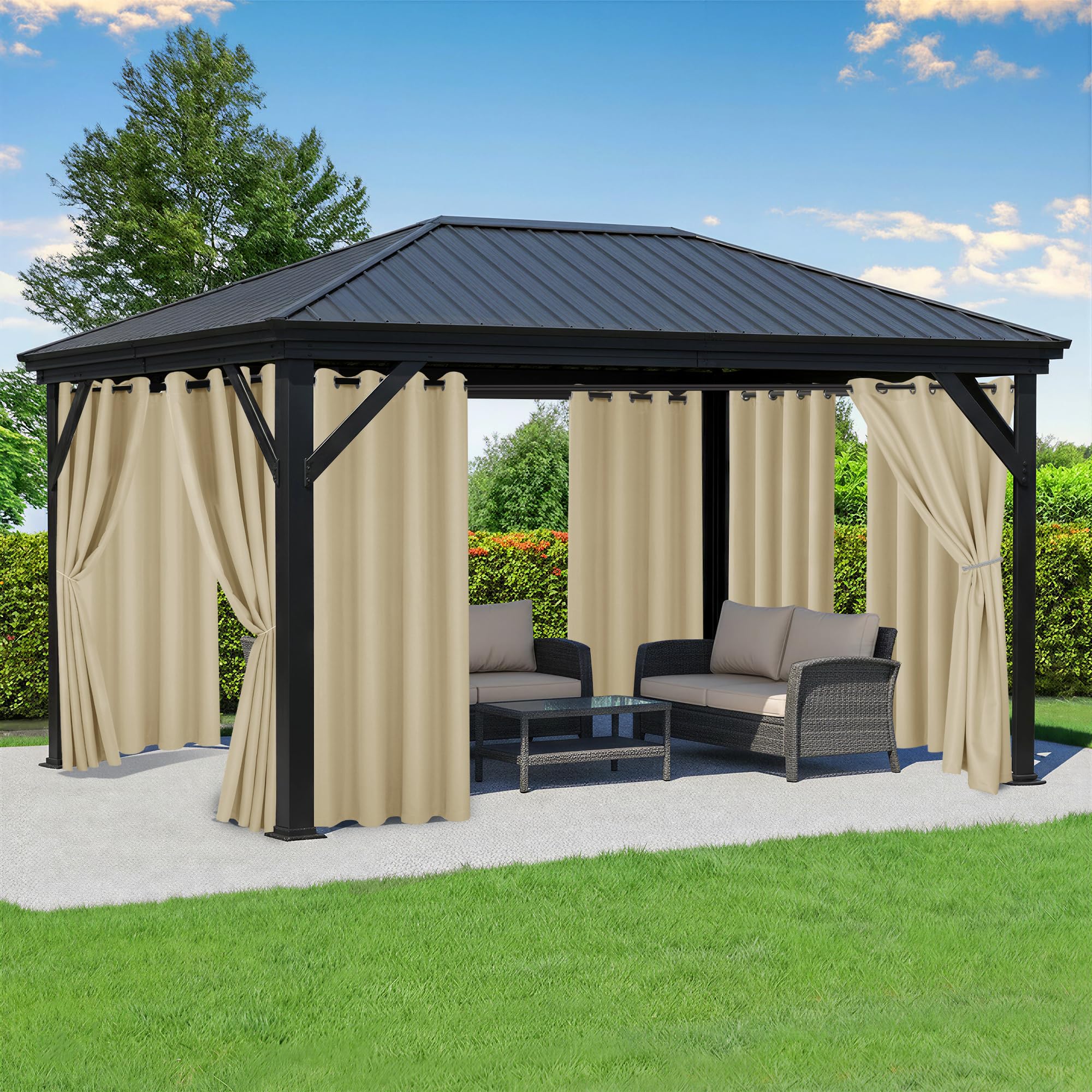 RichSets front view of 8-panel patio curtains showing complete coverage and curb appeal