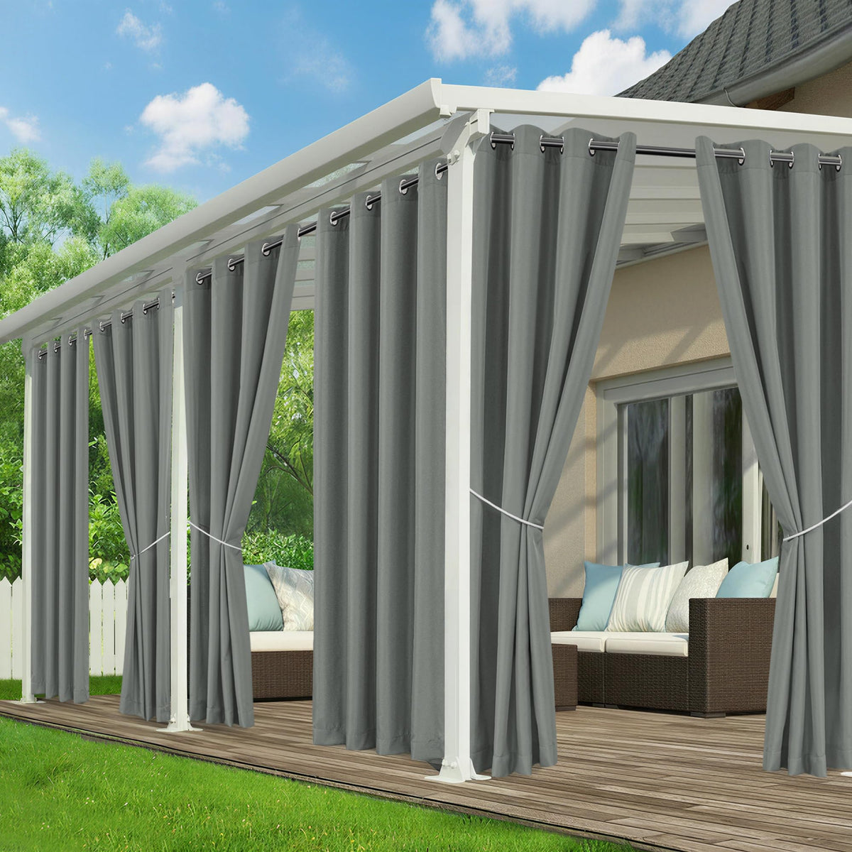 RichSets front view of six-panel patio curtains showing full coverage and style