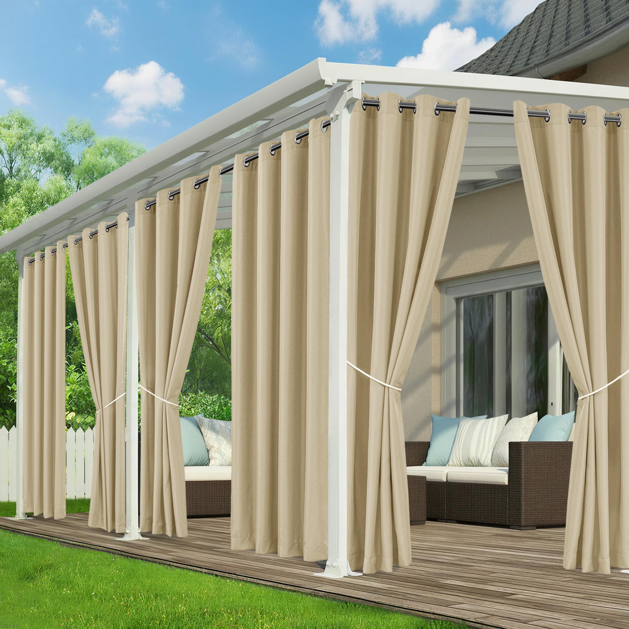 RichSets front panels installed on a pergola showing full coverage and shelter benefit