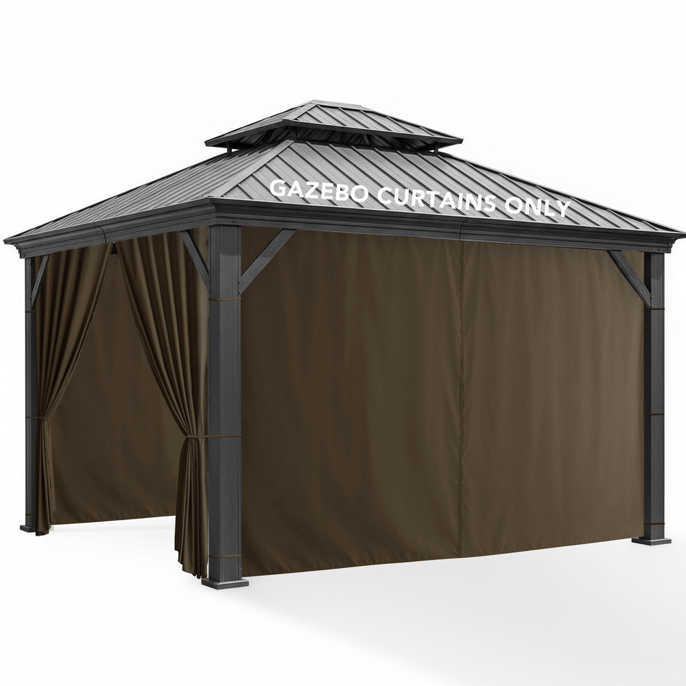 RichSets front view of brown gazebo curtains showing full coverage and privacy