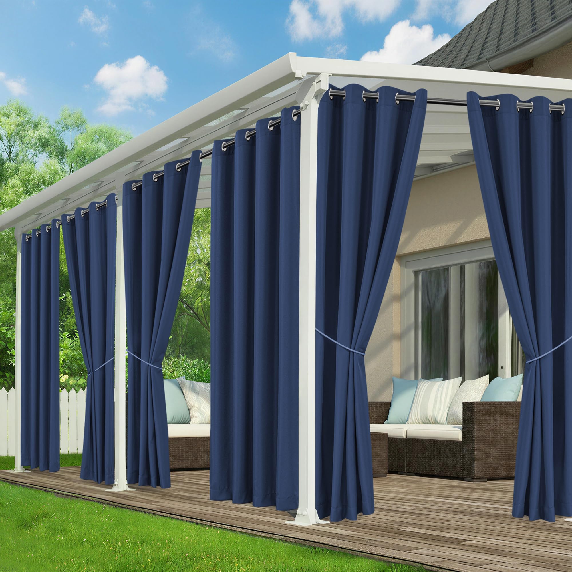 RichSets front view of six-panel curtains showing full coverage and curb appeal