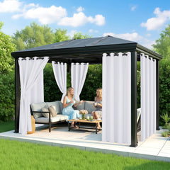 RichSets curtains hung on pergola in daylight creating shade and cool patio benefit