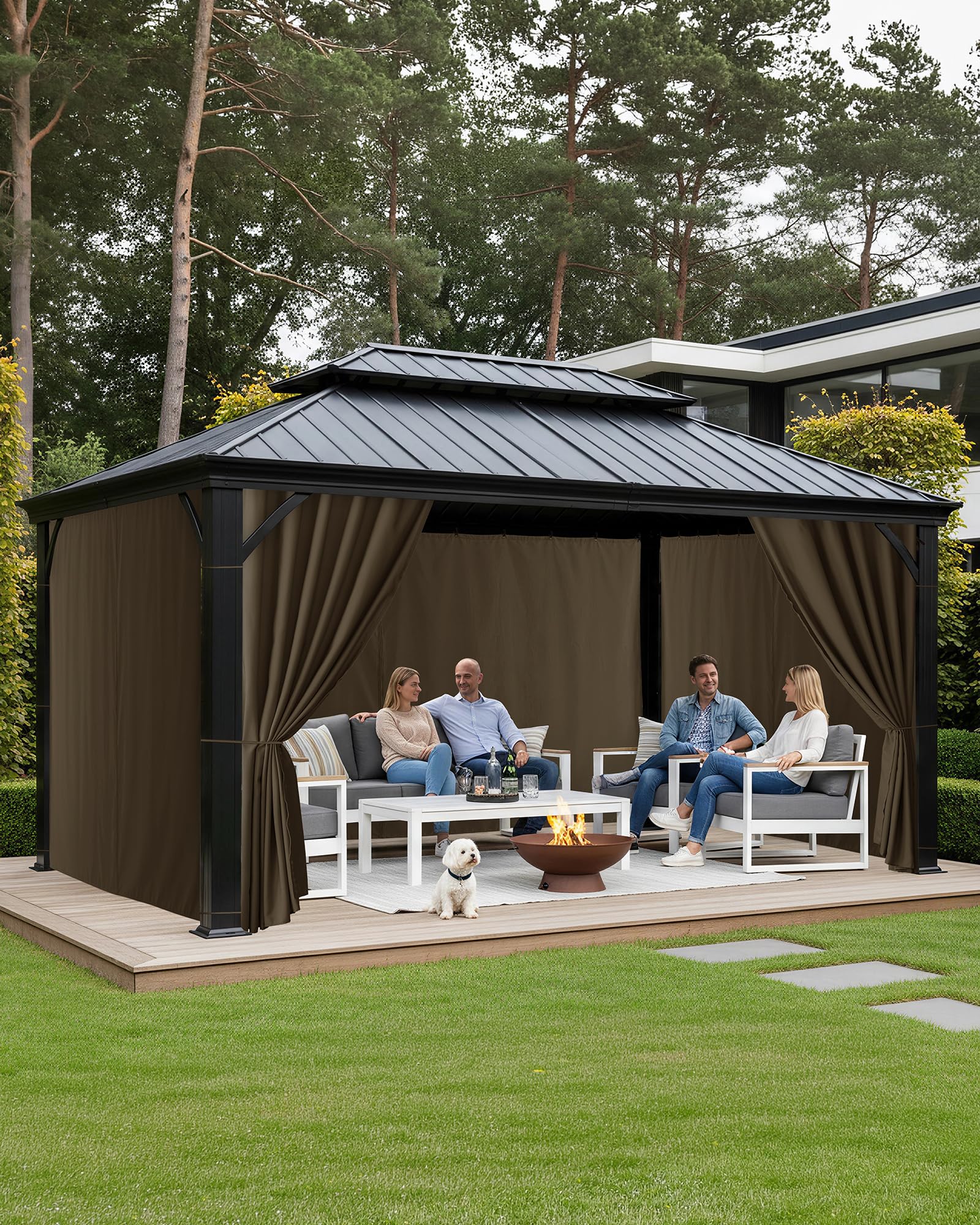 RichSets curtains installed on backyard gazebo offering shaded seating