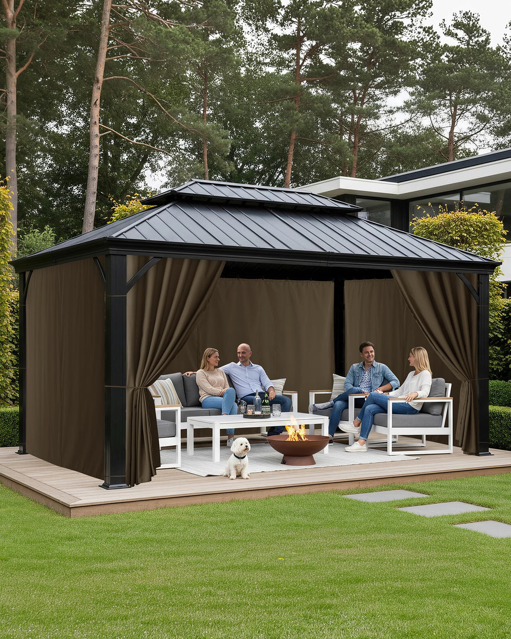 RichSets curtains installed on backyard gazebo offering shaded seating
