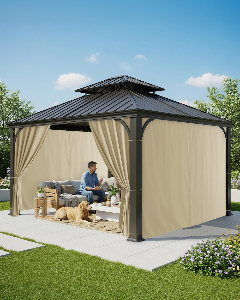 RichSets curtains installed on a gazebo providing weather protection and privacy