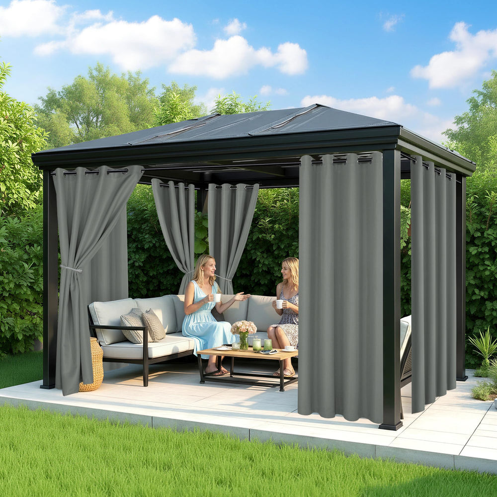 RichSets curtains installed on patio creating private shaded seating area