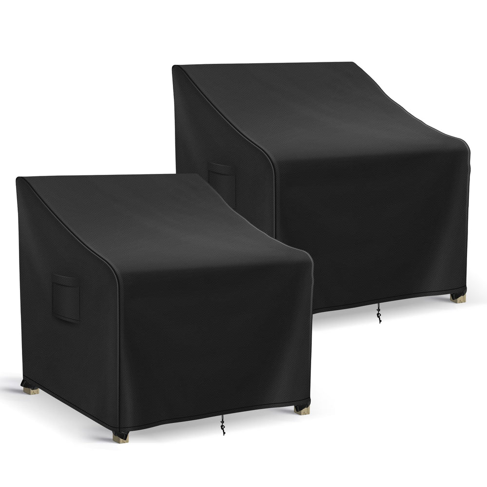 Richwon front view of two black chair covers protecting furniture, shows durability