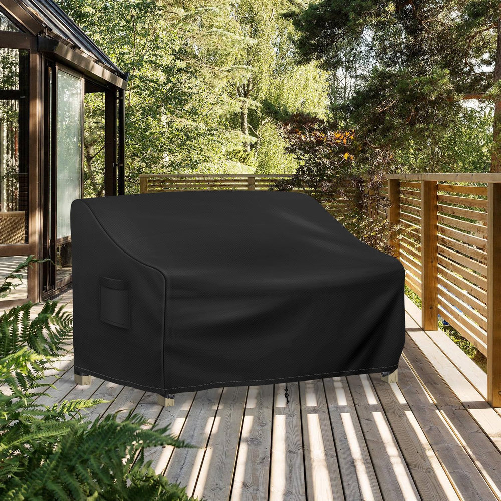 Richwon lifestyle patio setting with covered sofa protecting cushions outdoors