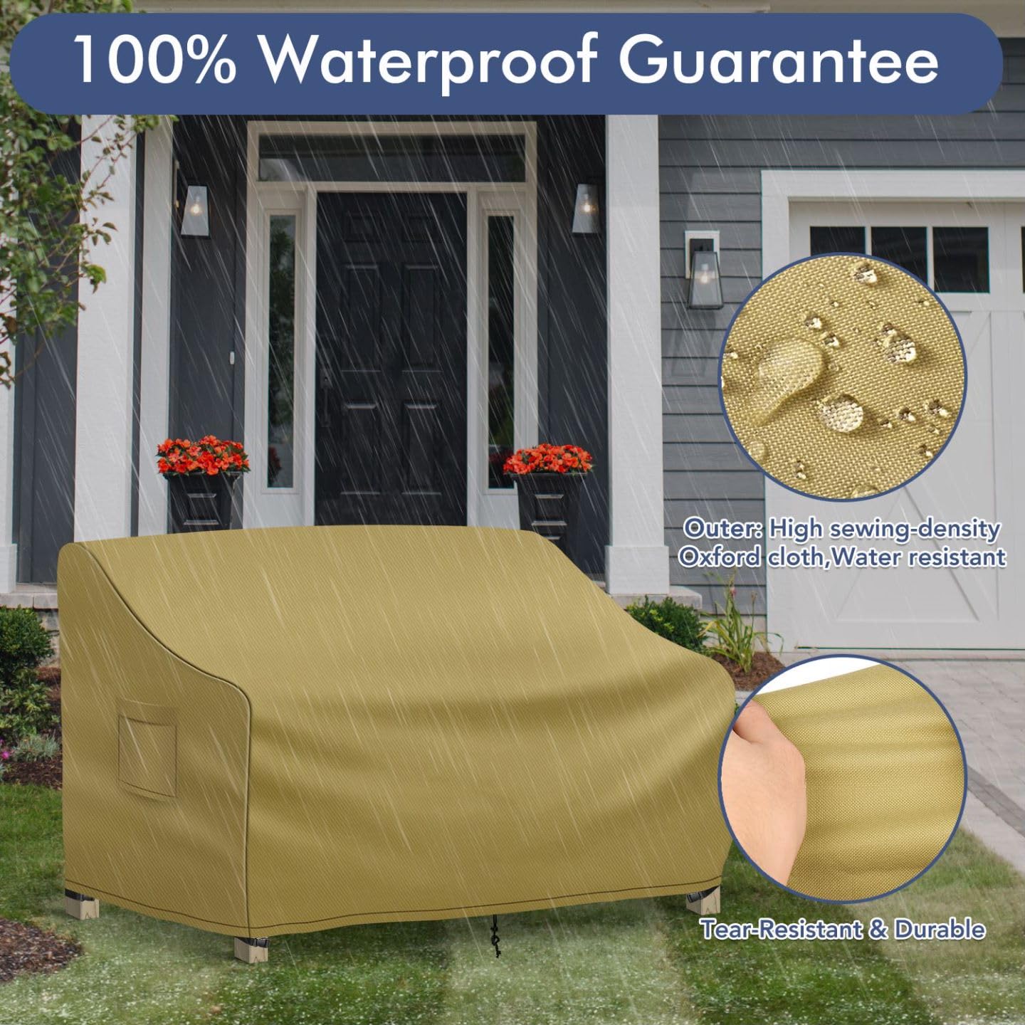 Richwon water beading on cover demonstrating waterproof PU coating benefit