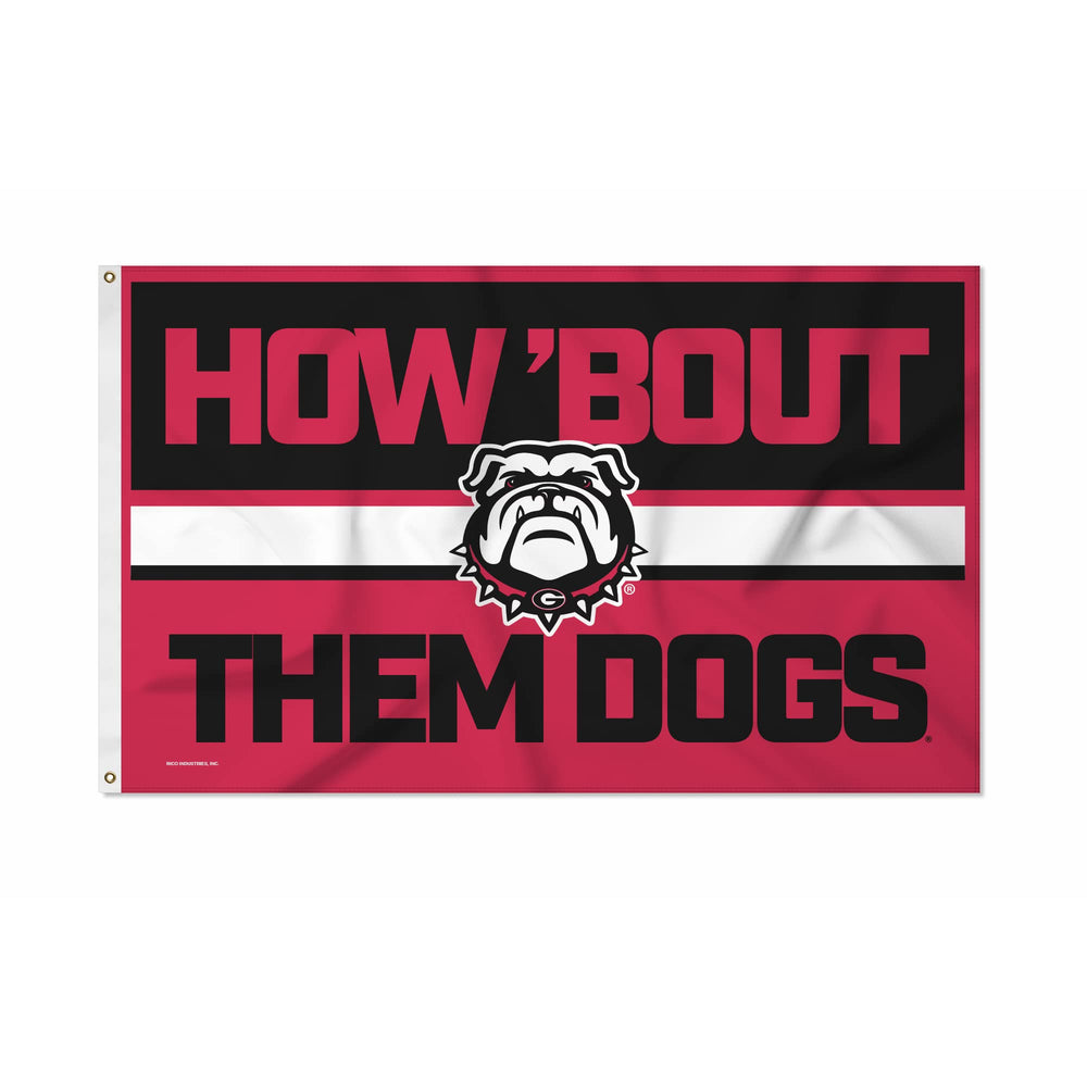 Rico Industries Georgia Bulldogs flag front view showing bold team branding and visibility