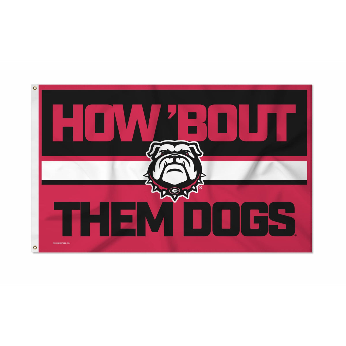 Rico Industries Georgia Bulldogs flag front view showing bold team branding and visibility