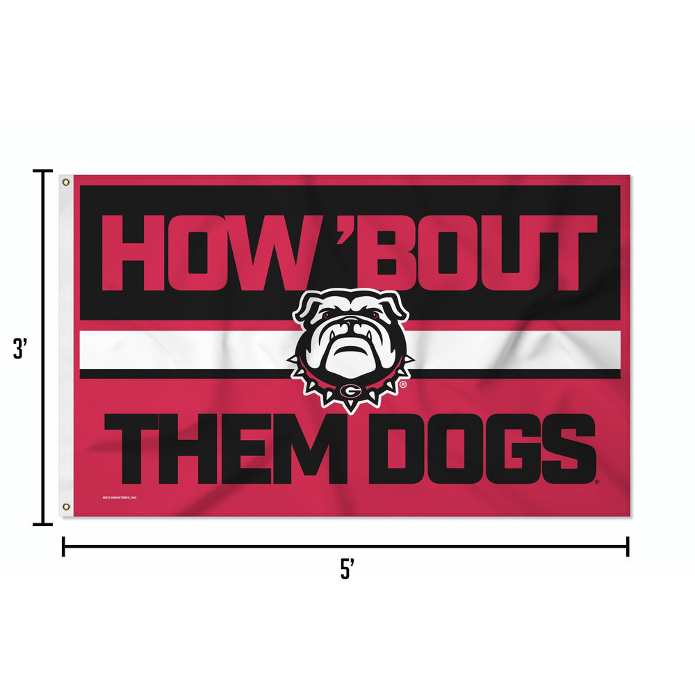 Rico Industries Georgia Bulldogs packaged flag with label indicating official licensing