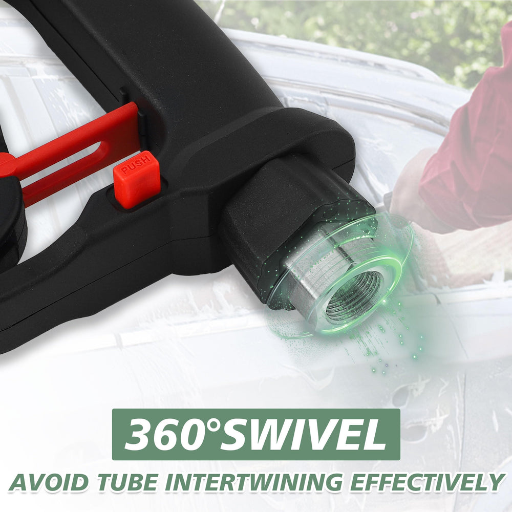 RIDGE WASHER 360-degree swivel tail close-up preventing hose kinks and strain