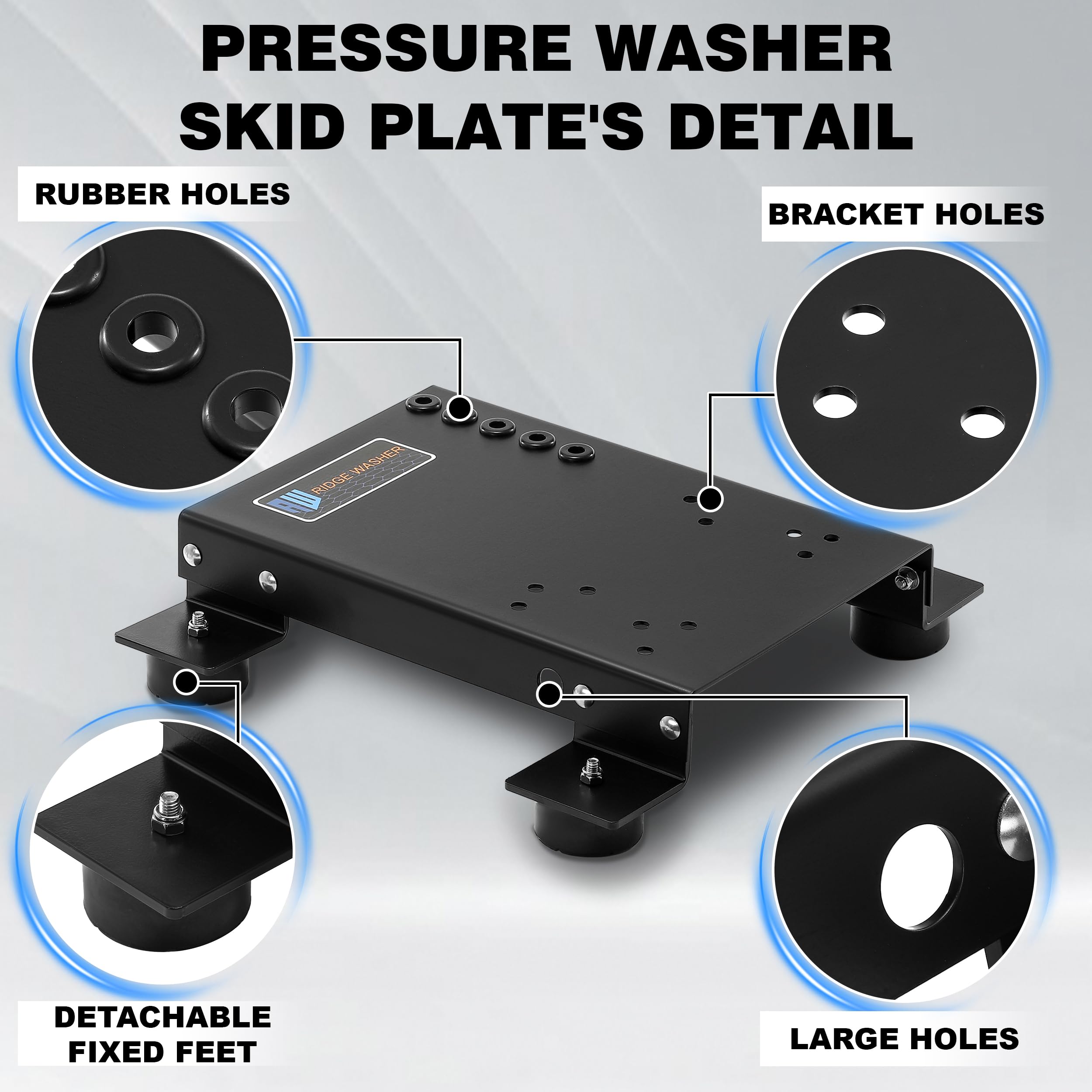 RIDGE WASHER close-up of bracket holes for secure bolt mounting
