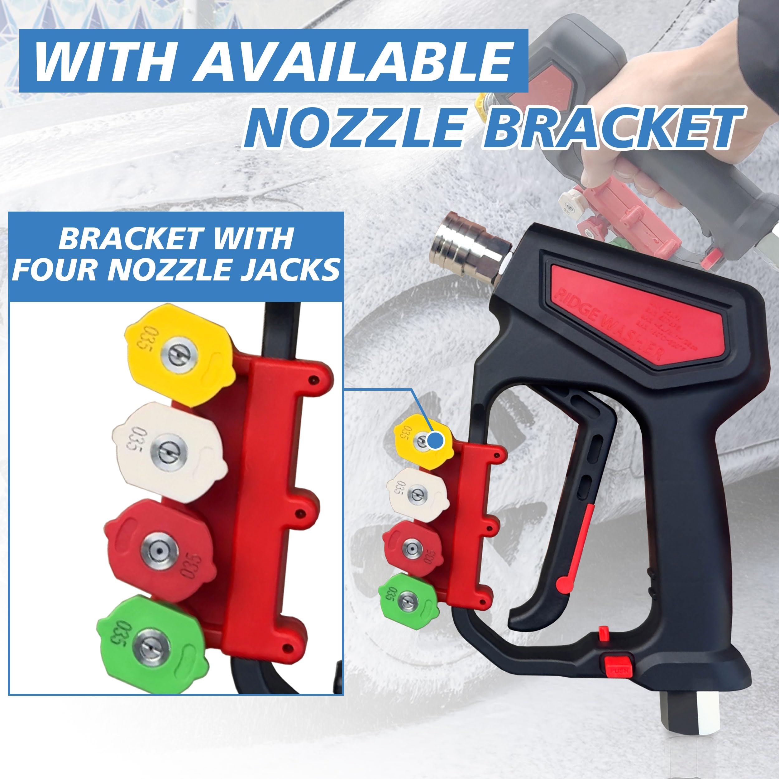 RIDGE WASHER close-up of locking handle demonstrating safe single-hand operation