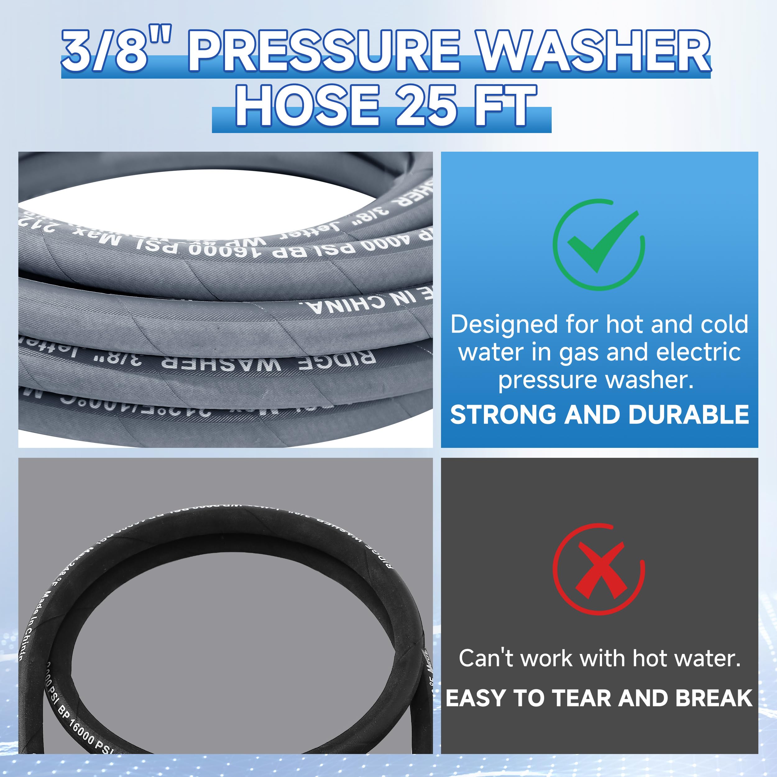 RIDGE WASHER hose attached to pressure washer pump showing secure connection