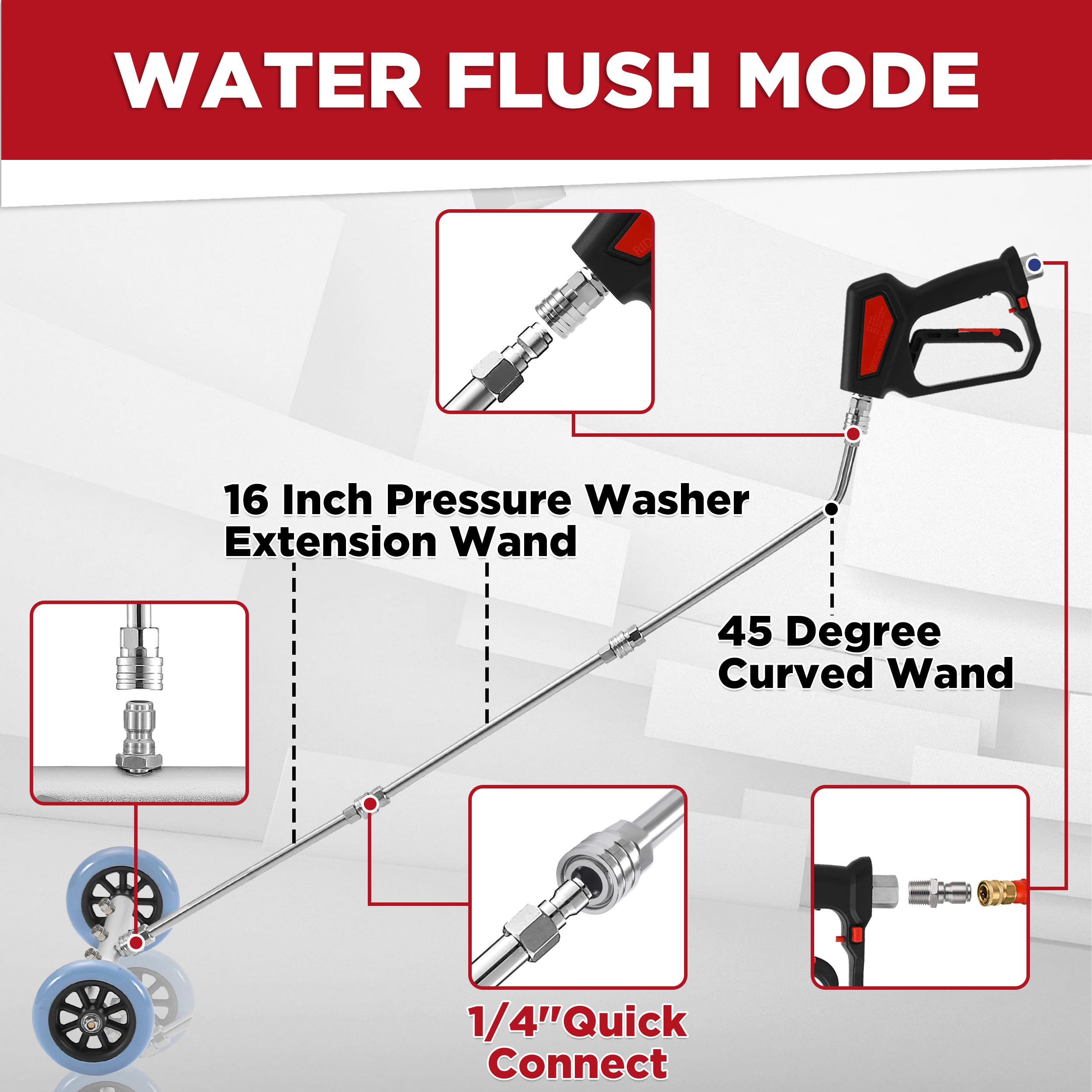 RIDGE WASHER curved wand angle shot showing access to tight undercarriage areas