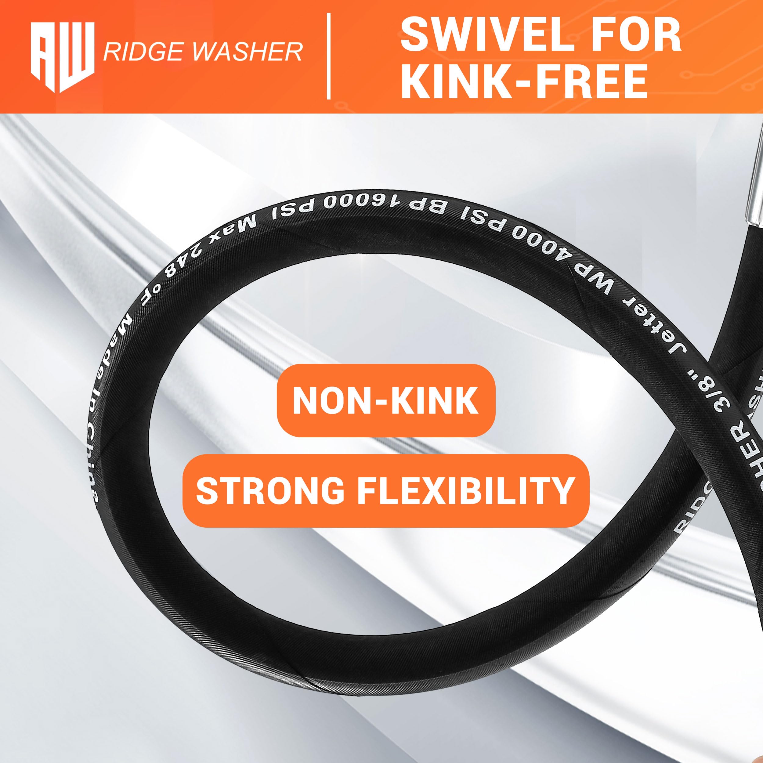 RIDGE WASHER full-length 8 ft hose illustrating reach and flexibility
