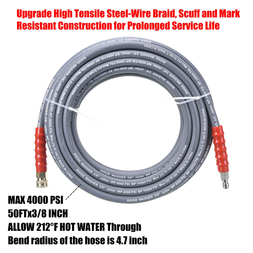 RIDGE WASHER close-up of coiled rubber hose braid, shows reinforced strength
