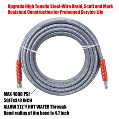 RIDGE WASHER close-up of coiled rubber hose braid, shows reinforced strength